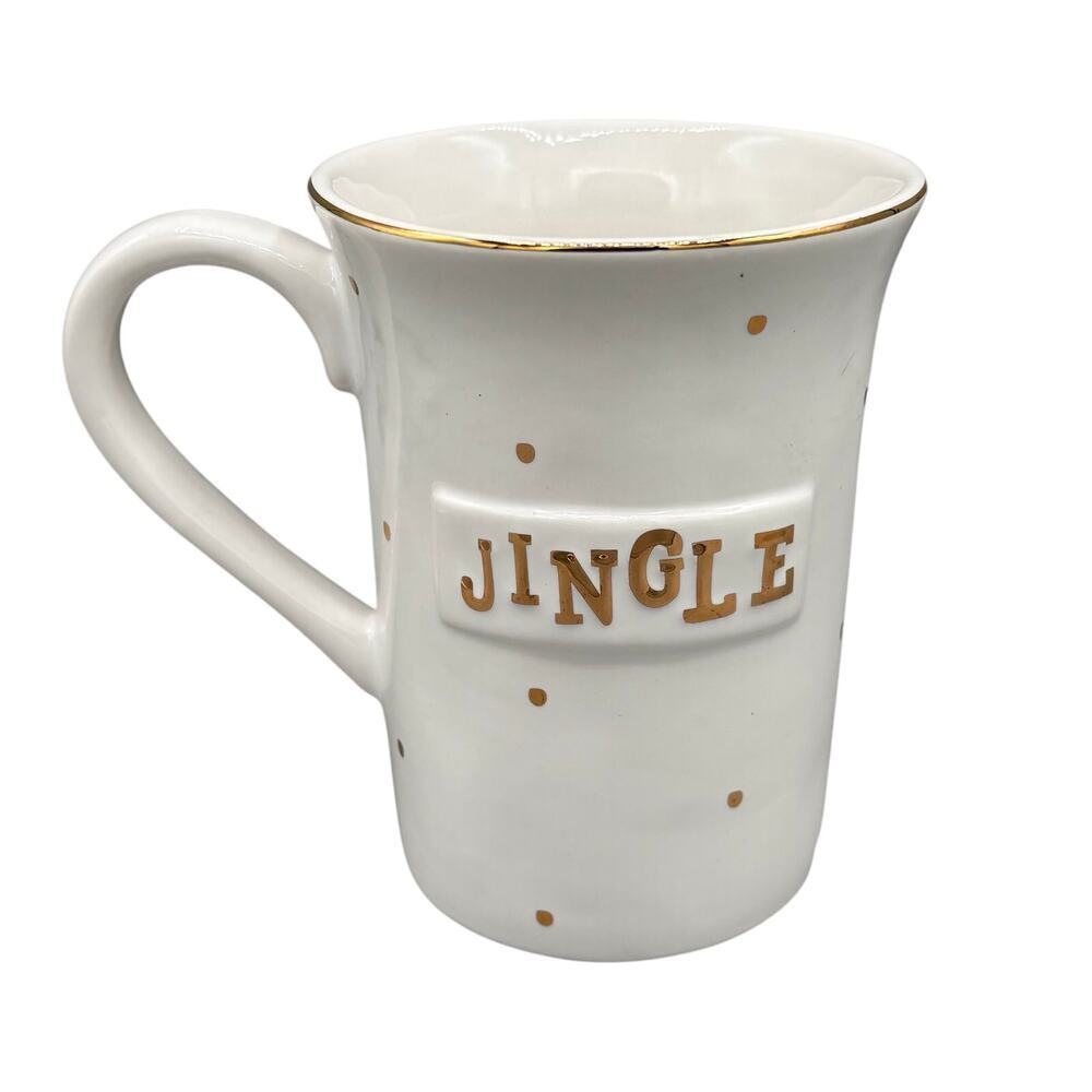 Mud Pie Cream & Gold Jingle Classic Beautiful Christmas Mug New
